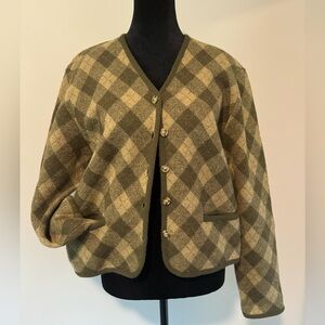 Vintage Olive Green Argyle Merino Wool Cardigan size S/M
